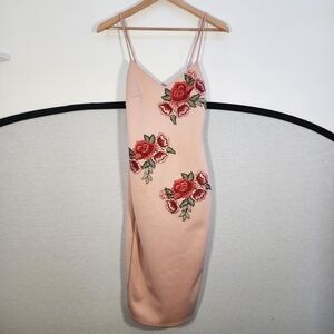 Charlotte Russe Nude Peach Dress with Rose Accent Size Small